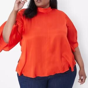 Lane Bryant Blouse Relaxed Flutter-Sleeve Mock-Neck
Satiny Red Size 28 NWT